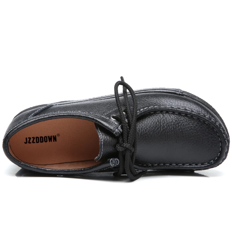 JZZDDOWN genuine Leather shoes woman platform Lace up women sneakers platform Casual Loafers Luxury female Ladies shoes
