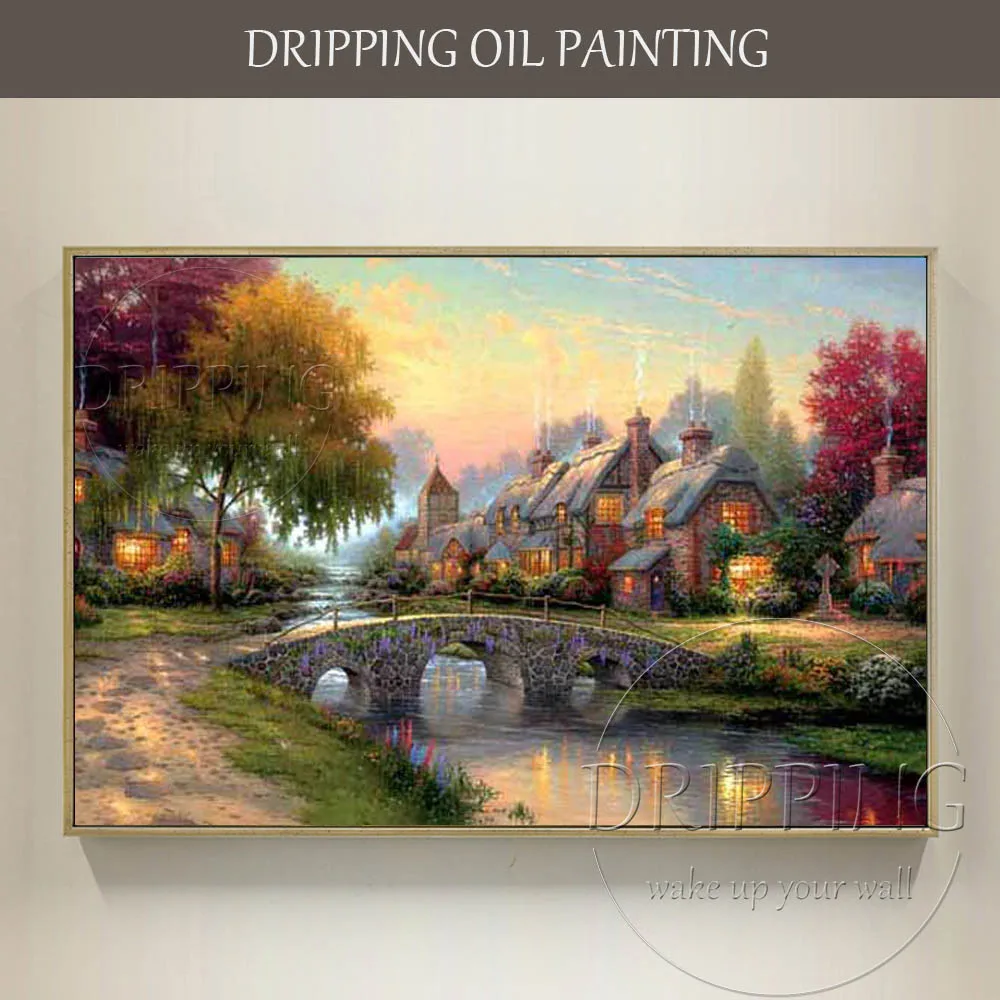 

Reproduce High Quality Thomas Landscape Oil Painting on Canvas Europe House and Lake Scenery Oil Painting for Wall Decoration