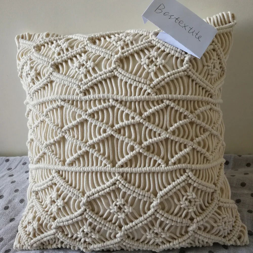 

Decorative macrame pillow cover Handmade cotton macrame Boho cushion cover Customized size pillow cover
