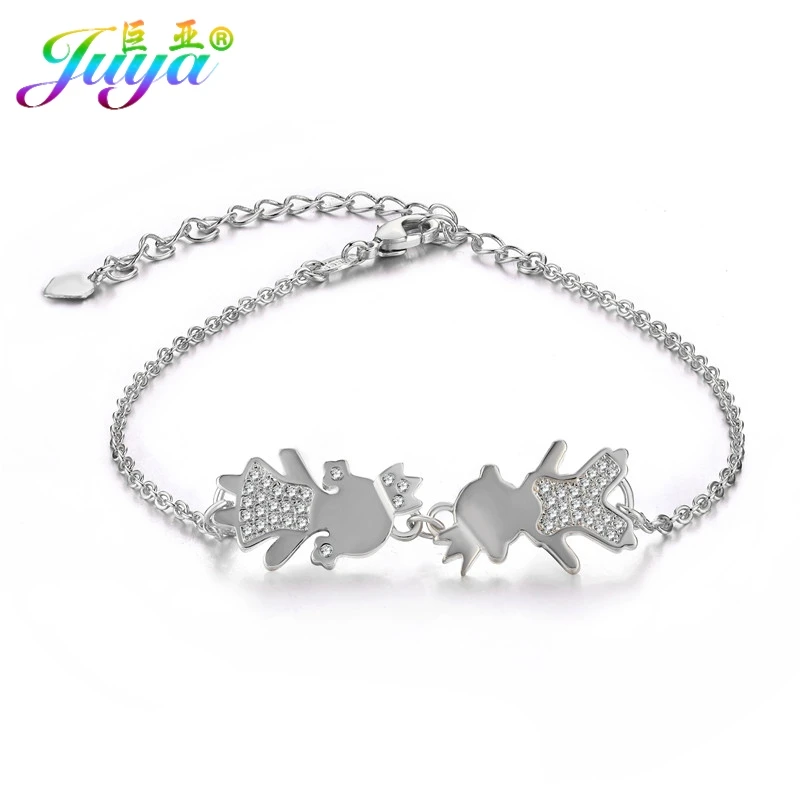 Juya Handicraft Women\'s Bracelets Supplies Mama+Boy+Girl Link Chains Bracelets For Handmade Daughter Mother\'s Day Gift Jewelry