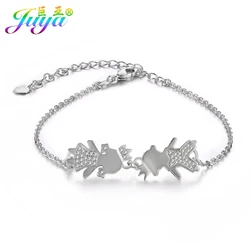 Juya Handicraft Women's Bracelets Supplies Mama+Boy+Girl Link Chains Bracelets For Handmade Daughter Mother's Day Gift Jewelry