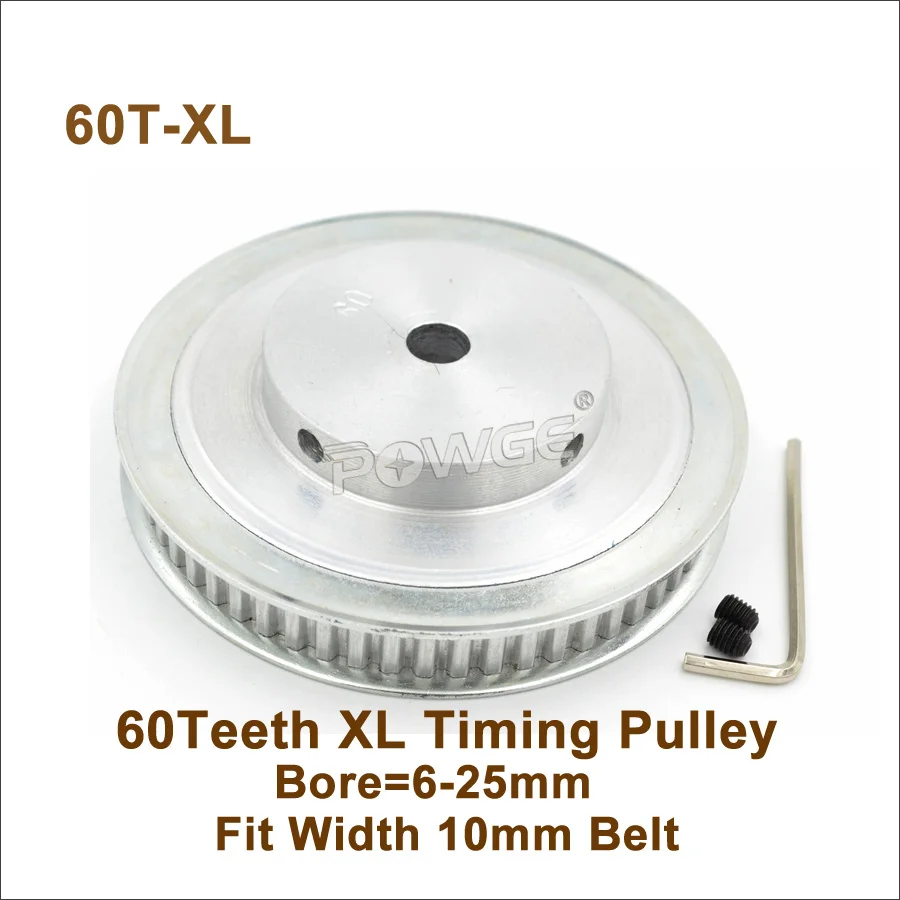 

POWGE 60 Teeth XL Timing Pulley Bore 6/8/10/12/14/15/17/19/20/25mm Fit W=10mm XL Synchronous Belt 60T 60Teeth XL Pulley 60-XL