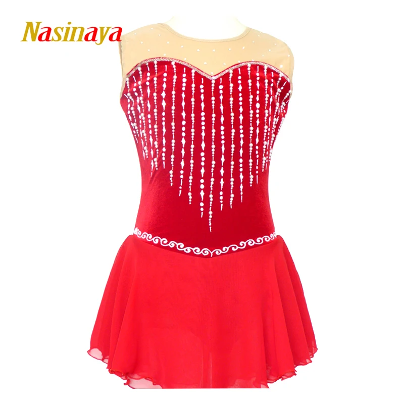 Nasinaya Women's And Children's Figure Skating Competition Sleeveless Red Dress Patinaje Gymnastics Performance