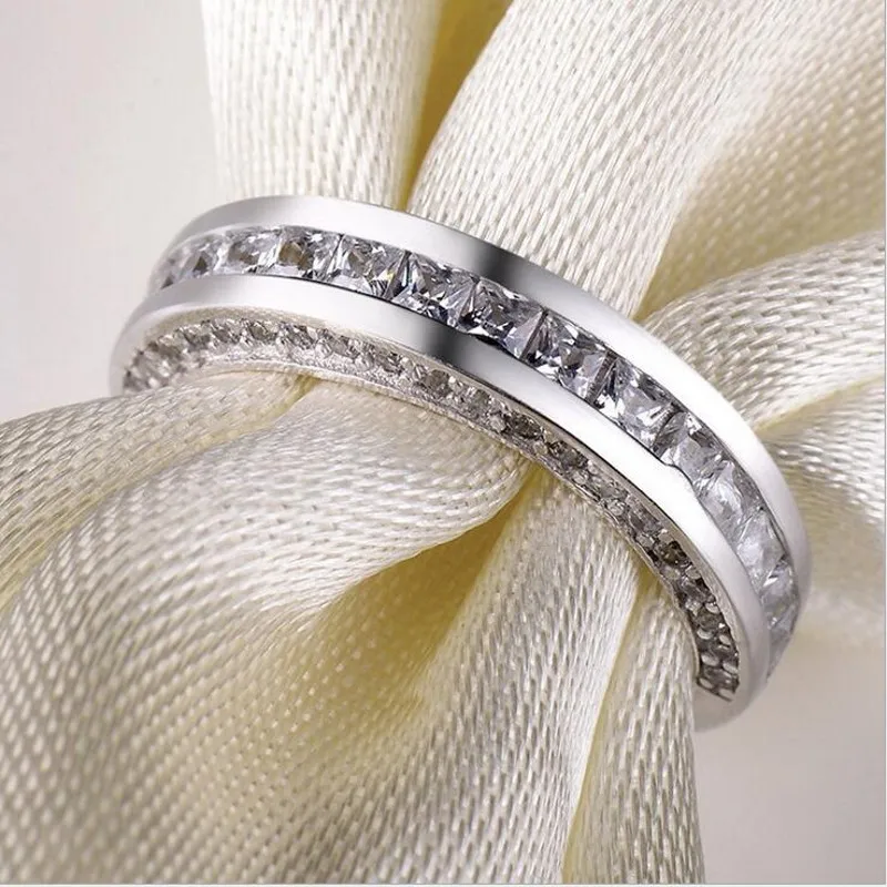 Drop Shipping Luxury Jewelry 925 Sterling Silver Princess Cut Full Cubic Zirconia Party Promise Wedding Bridal Women Ring Gift