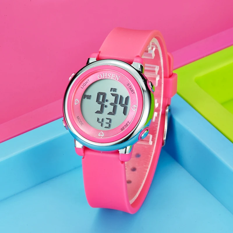 FashionOHSEN Bambino Digitale Per Bambini Orologio Da Polso del Bambino Delle Ragazze Della Cinghia Del Silicone 50M di Nuoto di Immersione Ragazzi Vigilanza di Sport di 7 colori di Allarme Orologio regalo