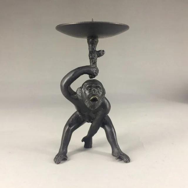 Unique Chinese copper Handwork carved monkey CandlesticK