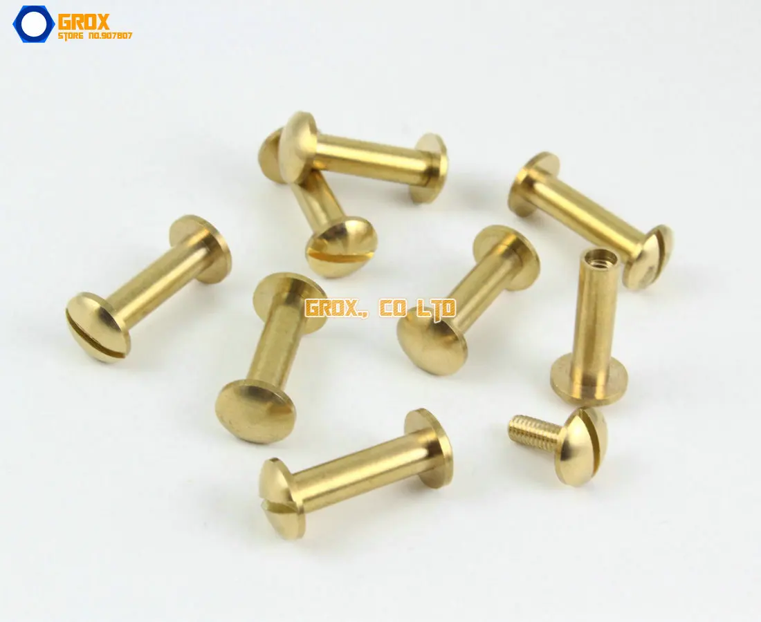 30 Pieces 8*15mm Leather Craft Belt Wallet Solid Brass Nail Rivet Chicago Screw Cambered Head