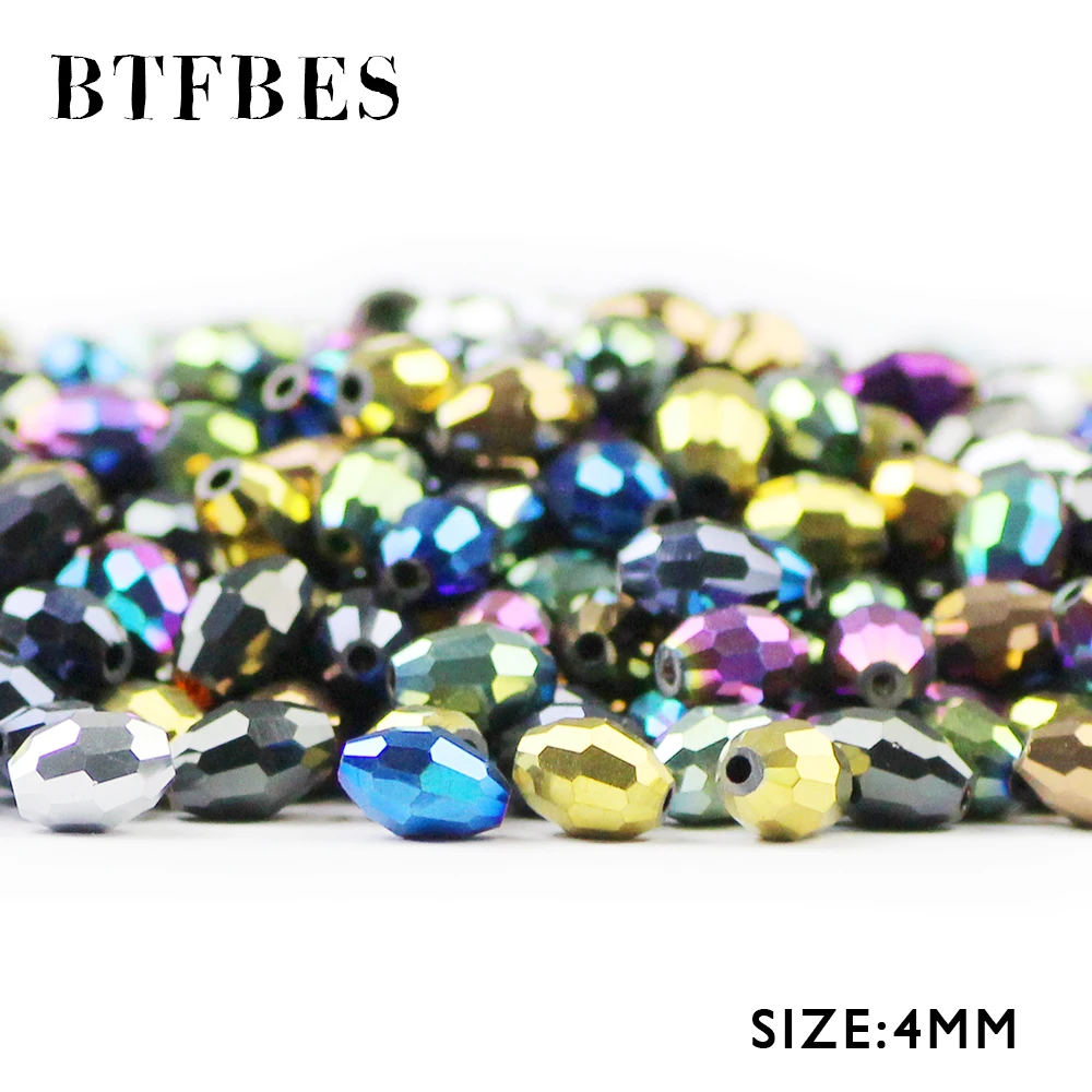 BTFBES Rice Grains Austrian Crystal Beads 4*6mm 100pcs Plated Color Glass Beads Loose Spacer Round Beads For Jewelry Making DIY