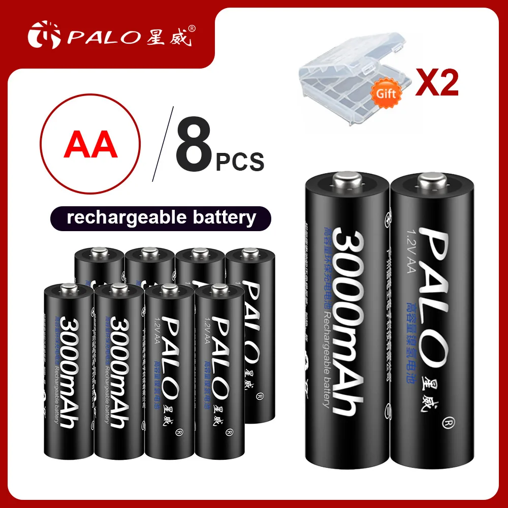 PALO 2A AA Pin Sạc AA 1.2V 3000 MAh Ni-MH Mồi Sạc Điện Pin 2A Baterias Cho Microphon camera Xe Ô Tô Đồ Chơi
