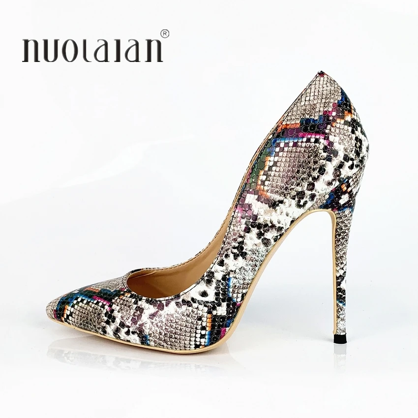 

2019 Women Pumps Snake Printing 12cm/10cm/8cm High Heels Sexy Ladies Pointed Toe Stiletto Pumps Slip on Heeled Party Shoes Woman