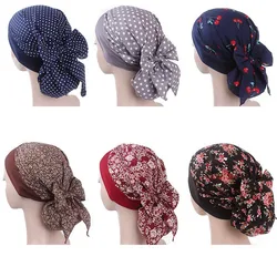 Sciarpe per cappello da turbante in cotone con stampa elastica per donne musulmane cancro pre-legato berretti chemio copricapo accessori per capelli placcati