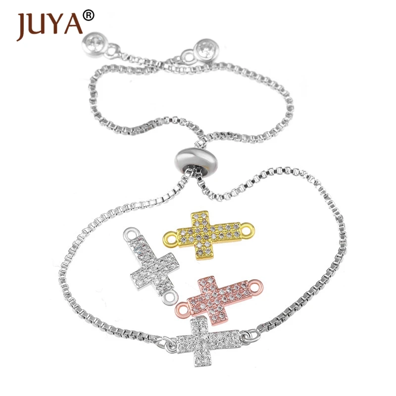 Supplies For Jewelry Wholesale Micro Pave Zircon Rhinestone Cross Charms For Jewelry Making Bracelet Crosses Connectors