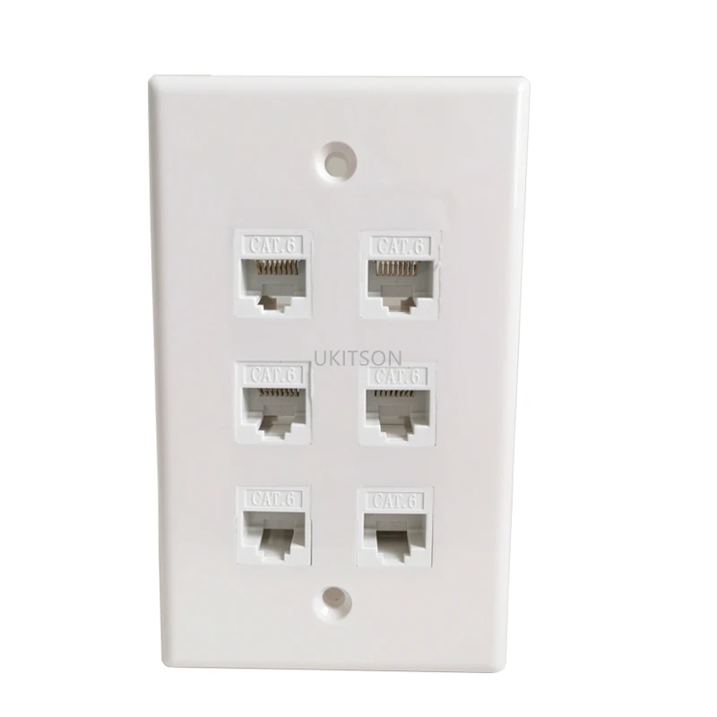 6 Ports RJ45 Ethernet Cat6 Keystone Female to Female Wall Plate In White For North South America Network Face Panel