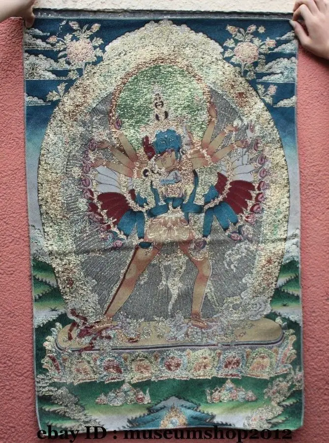 

36 дюймов изысканный Тибетский буддизм шелк калакра Будда инкрустированный танка