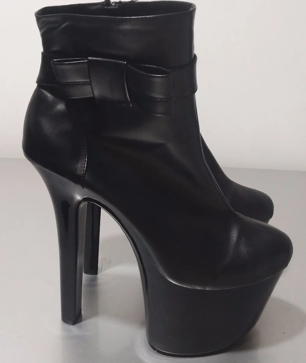 Fashion 17 cm bows adorned female motorcycle boots, high platform boots 8 inches tall, sexy women's shoes