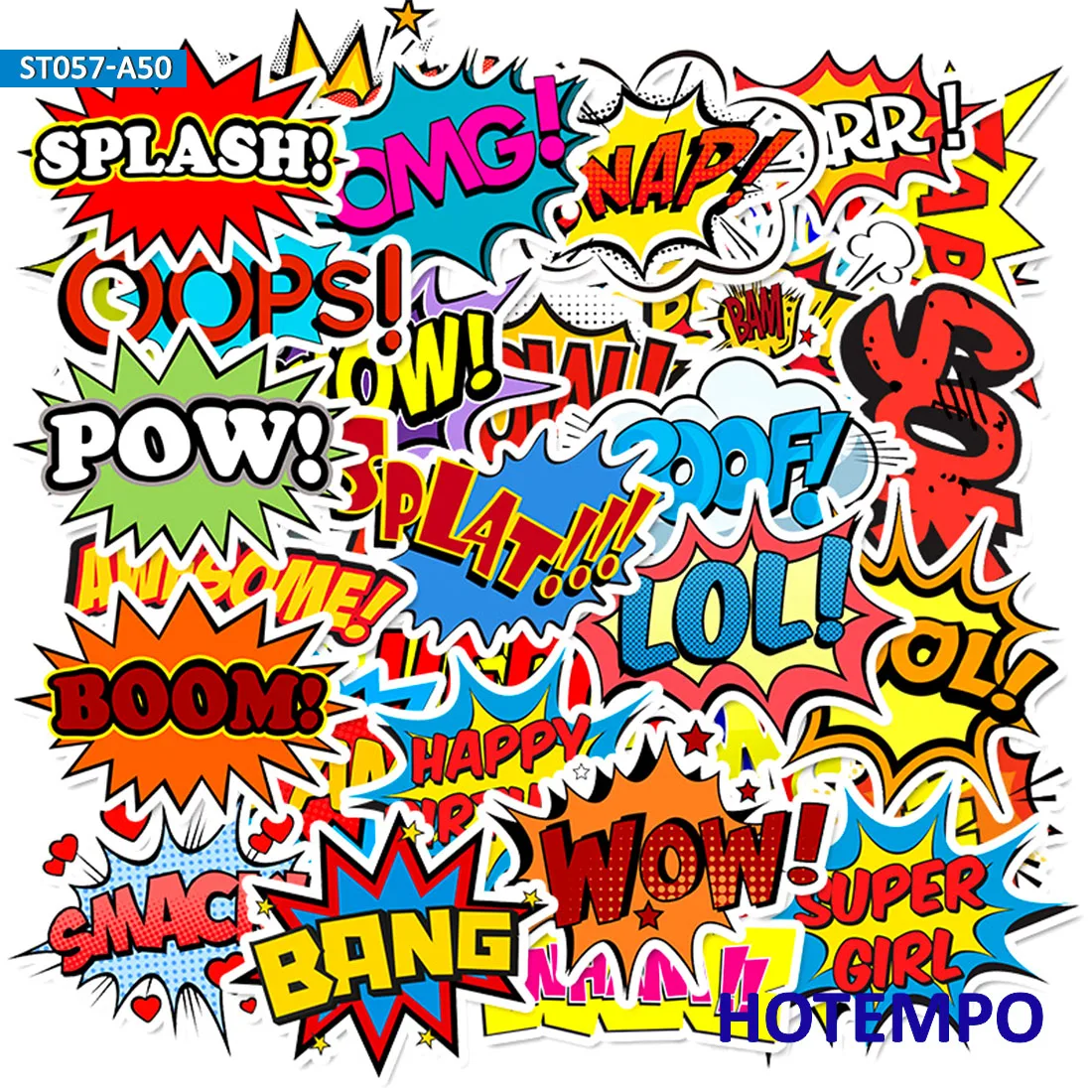 50pcs BAM POW Wow Boom Bang OMG clouds from explosion Stickers for Mobile Phone Laptop Luggage Guitar Case Skateboard Sticker