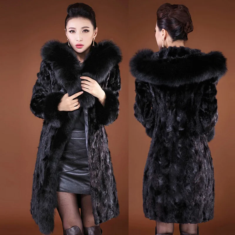 2017 S - 6XL Women Winter Hooded Fake Fur Coats Plus Size 5XL 4XL Vintage Artificial Black Faux Fox Fur Coat With Hood Big Size