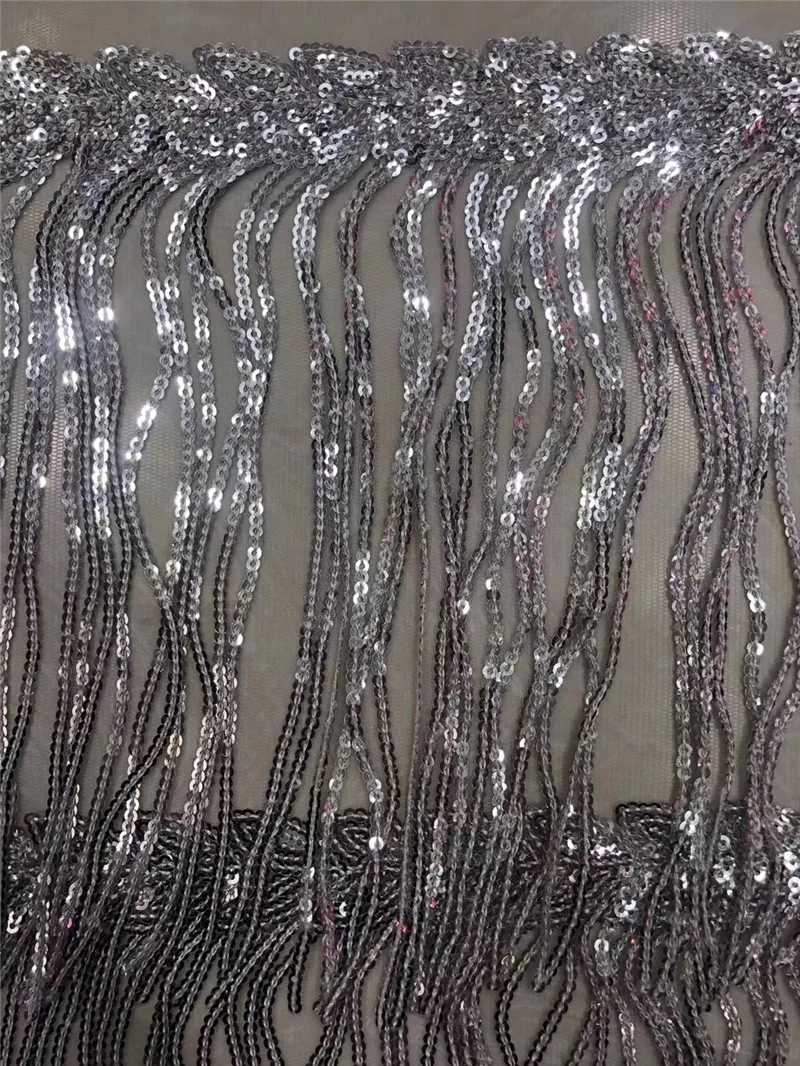 

New design african sequins tulle lace fabric with sequins fringe H-1961610 french net lace embroidered lace fabric