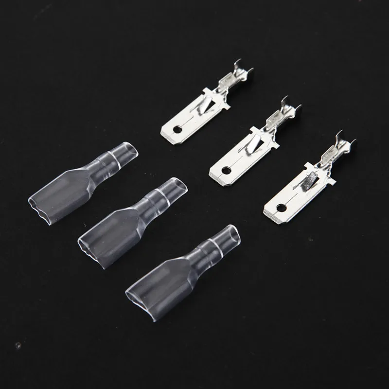 50sets  6.3 mm with transparent sheath inserted spring 6.3mm male connector terminal Faston with insulator for wire