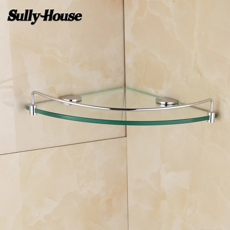 Sully House Bathroom Stainless steel Corner 8mm Thickness Tempered Glass Shelf,bathroom triangle glass shelves,Shower room Rack