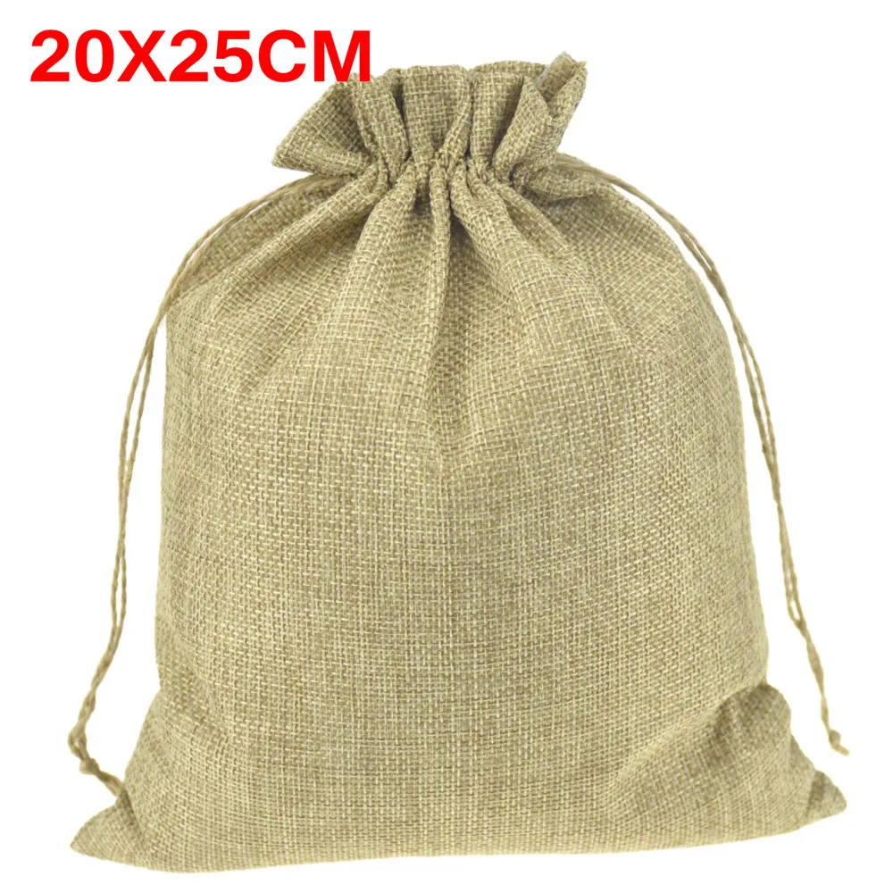 Large Natural Jute Sack Drawstring Bags Shoes Scarf Clothes Sock Dress Storage Packaging Bag For Home store 20x25cm 50pcs