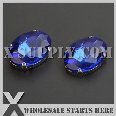 

Preset Mounted Crystal Rhinestone Oval 13x18mm Blue in NICKEL Sew on Setting for Bag,Shoe,Jeans