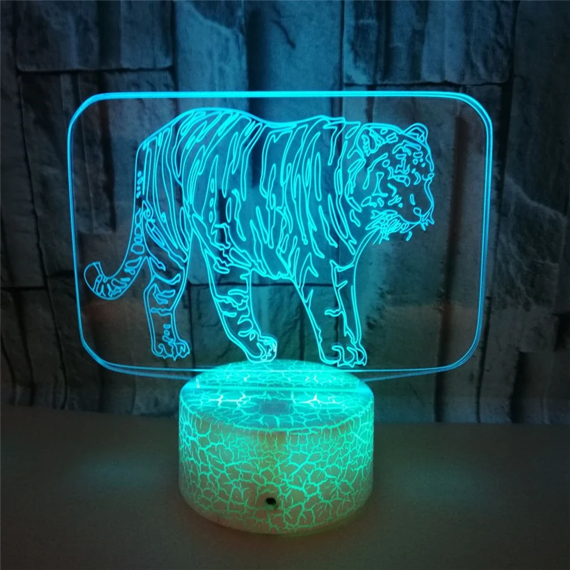 Newest Tiger 3D Night Light Acrylic 7 Color Changeable Animal Nightlight Crack Charger Base Bedroom LED Lamp Children's Gift