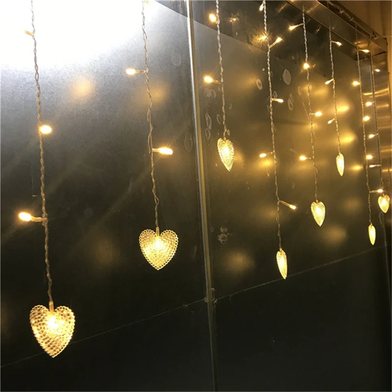 Multicolors Outdoor Decoration Indoor Droop 0.3-0.5m 18p heart love Curtain Icicle Led String  for New Year Garden Party