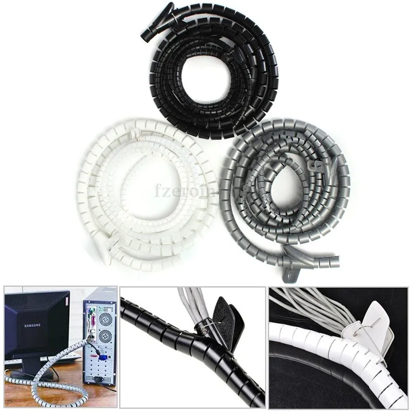 1M 8mm Cable Winder Protector PE Cord Cable Organizer Tools Computer Cord Protective Tube Clip Organizer Management Tools