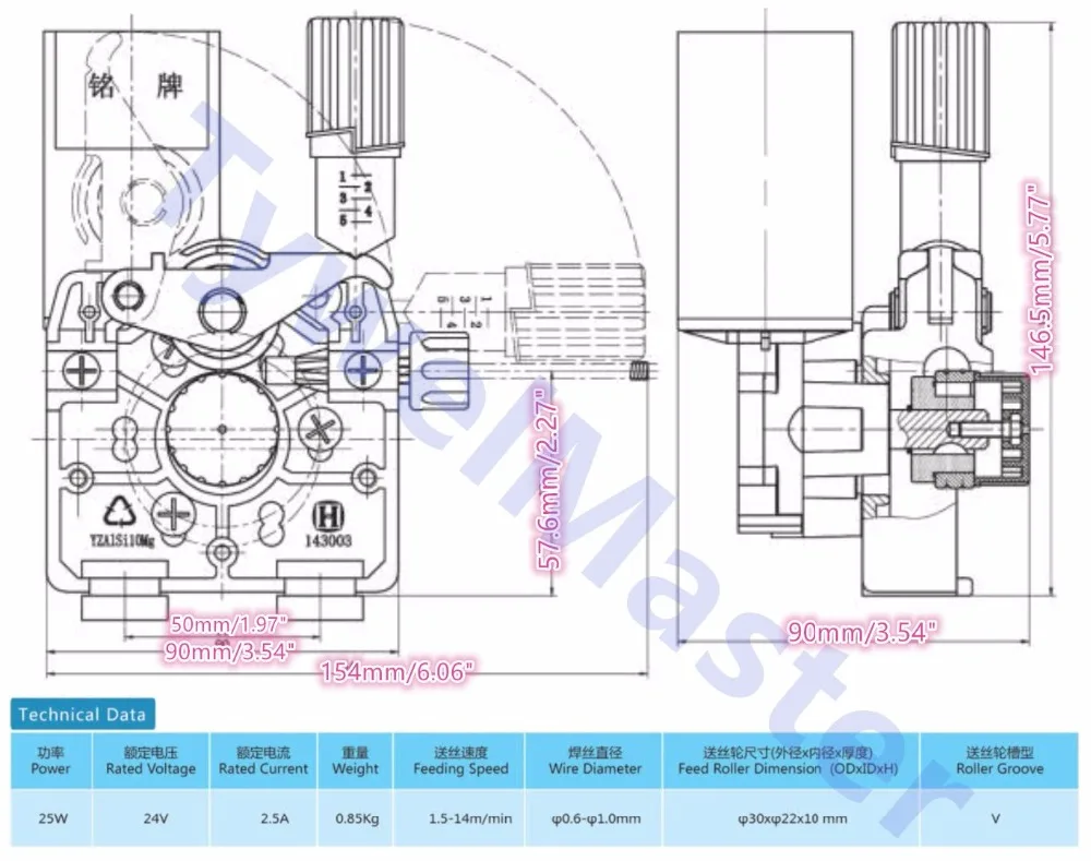 Wire Feeder 24V 25W Welding Wire Feed Assembly 0.8-1.0mm/.03-.04\