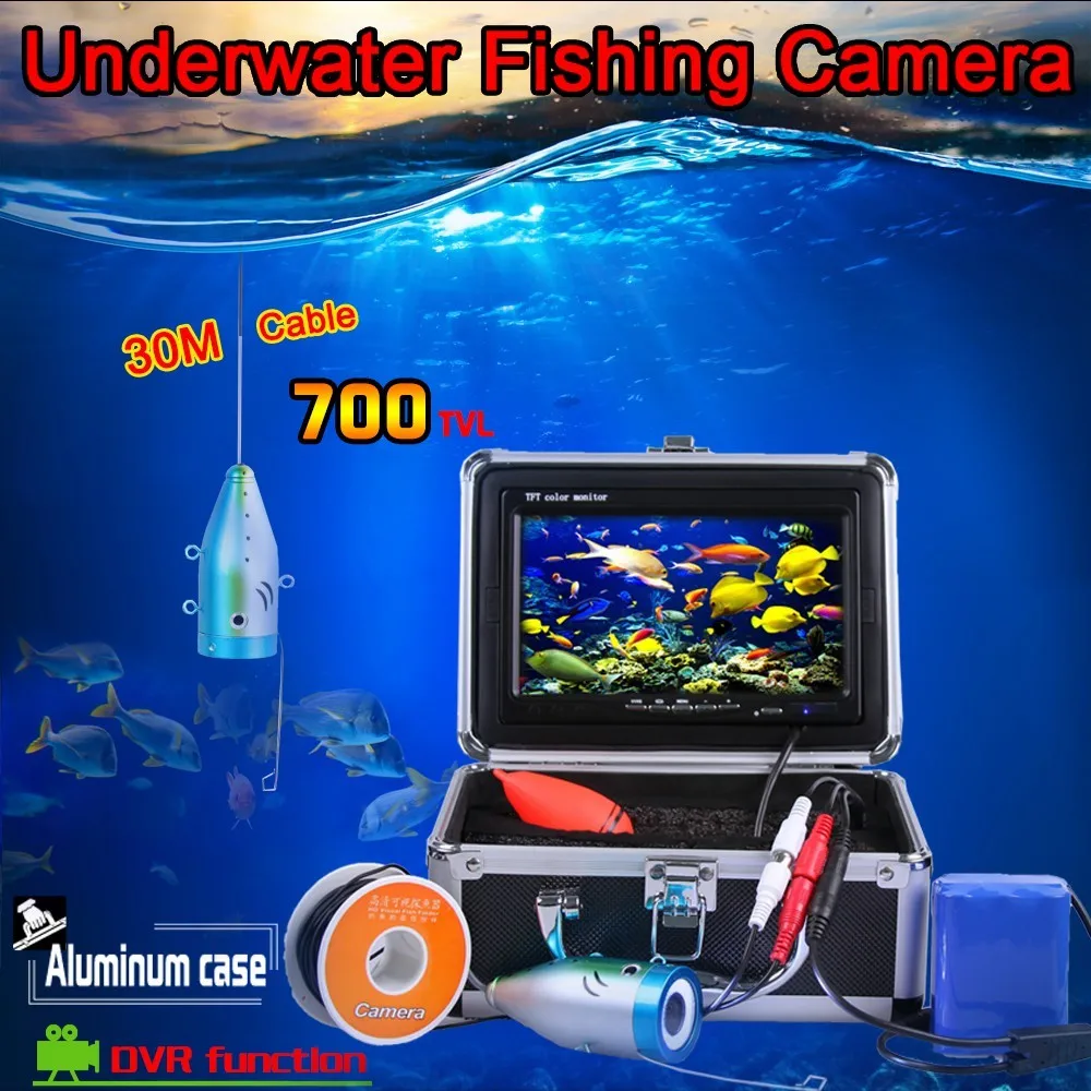 Kit de caméra de pêche sous-marine avec câble de 30 mètres de profondeur et moniteur LCD de 7 pouces, avec fonction DVR, Menu OSD et boîtier en aluminium solide