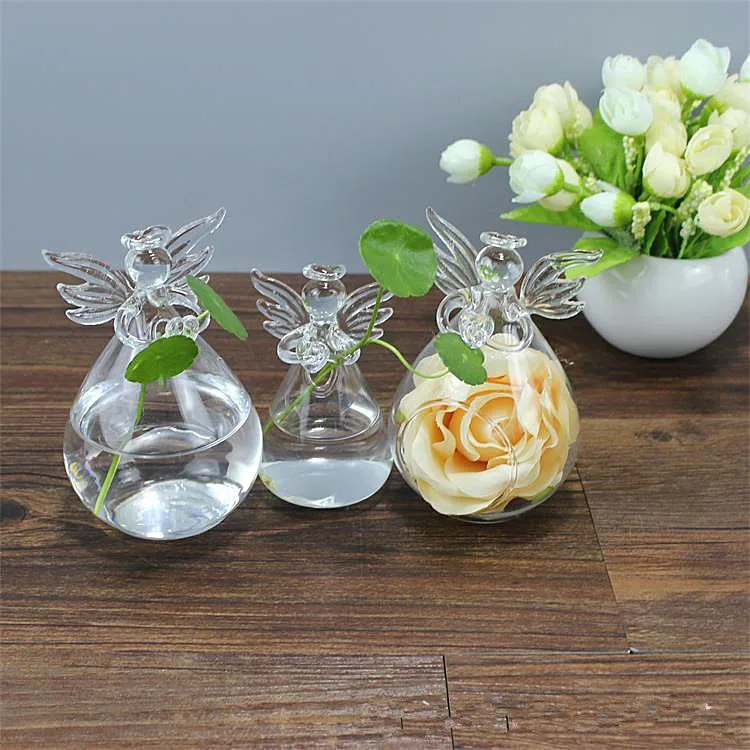 Fashion Design Angel Modelling Transparent Hanging Glass Hydroponic Flowers Vase DIY Plant Terrarium Container Pots