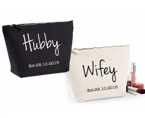 Personalised Hubby & Wifey Cosmetic Make-up/Wash Gift Make Up Bagswedding  Maid of Honour Unique Gift for Bridal Party Bag