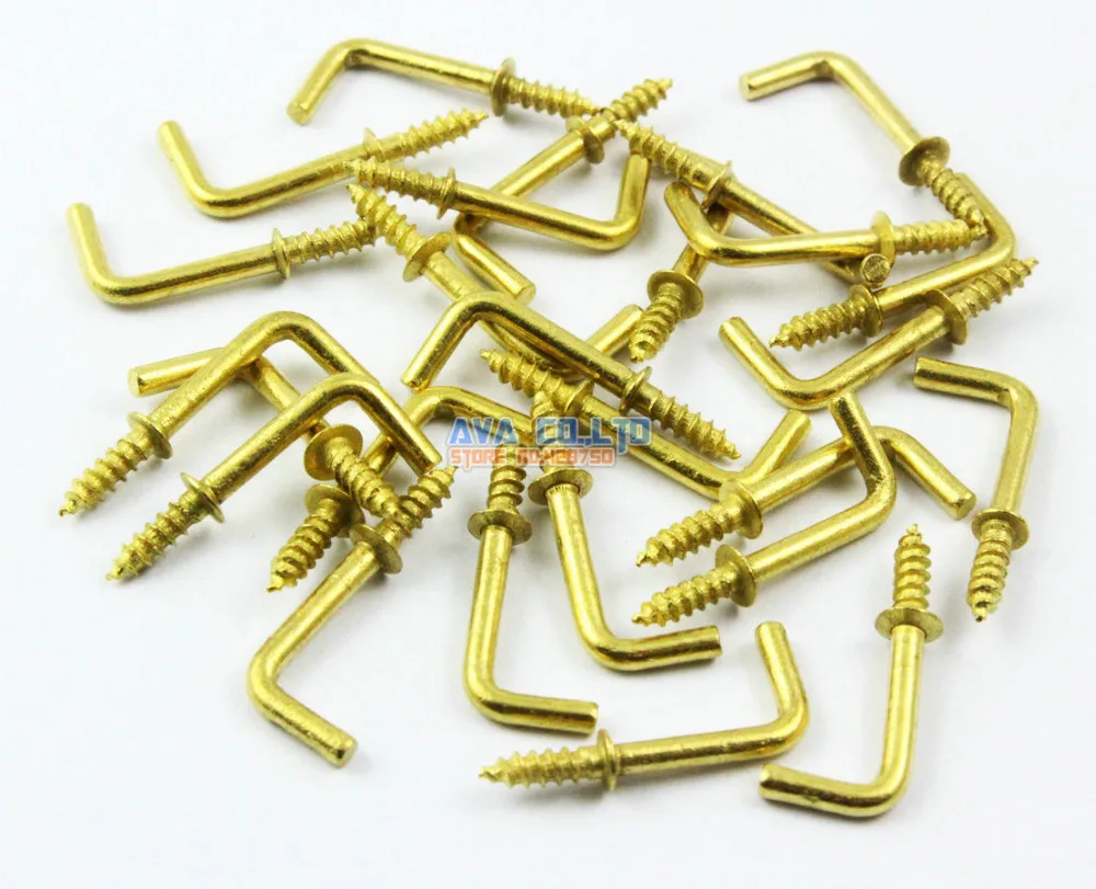 200 Pieces Gold L Shape Hook Right Angle Hook Screw L Hook 23x9mm