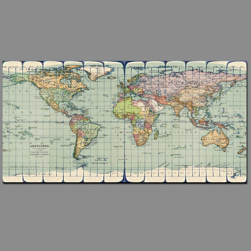 Classic Vintage Earth World Map Painting Canvas, HD Print on Canvas, Modern Wall Picture for Office Room Decor