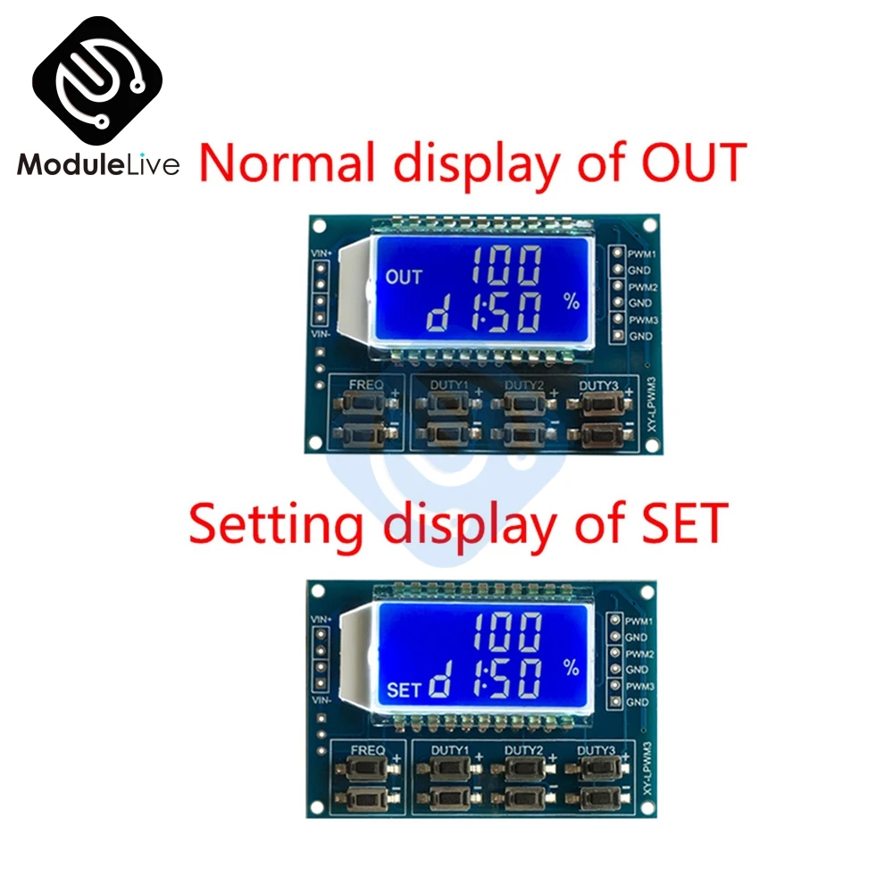 DC 3.3 -30 V 3 Channel 3-CH Frequency Adjustable Meter PWM Signal Generator LCD Display Meter 1 Hz -150 KHz Duty Cycle 0 -100