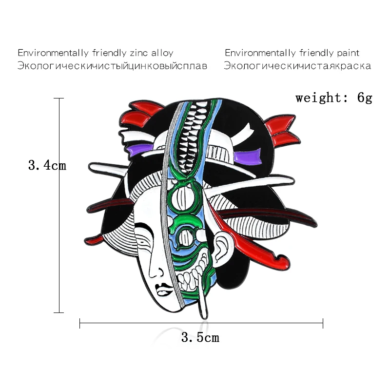 Cartoon Japanese Alien Geisha Brooch Creative Alien Geisha Female Headdress Patterns Retro Collar Pin Jewelry