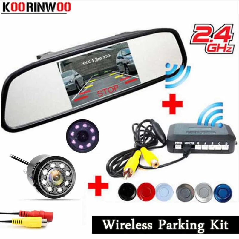 

Koorinwoo 2021 Wireless Car parking Sensor Radars Assist system Kit Parktronic 4.3 Mirror Monitor Rearview Camera Sensor Adapter