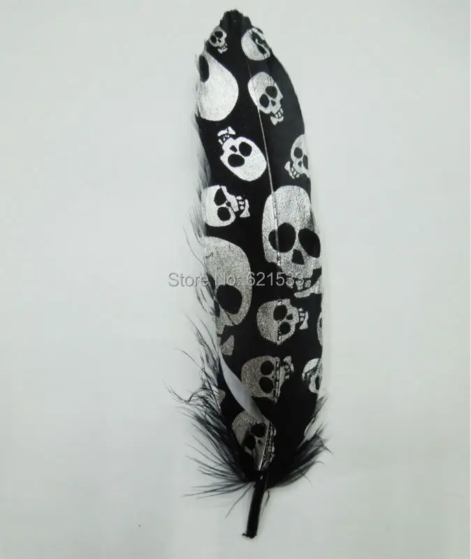 100Pcs/lot! 14-20cm Black Goose Satinettes Feathers with Skull Print Perfect for Earrings,Bridal Table Decor&Millinery