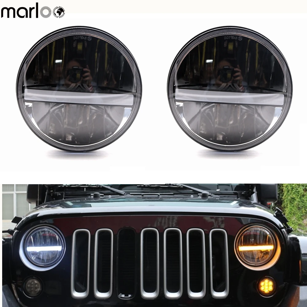 

2pc 7" LED Headlight For Jeep Wrangler Jk LJ TJ CJ With White DRL Amber Turn Signal Parking Light Front Bumper Headlights