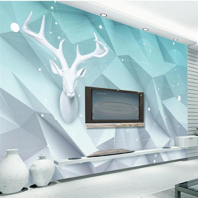 

wellyu papel de parede para quarto Custom wallpaper 3d geometric triangular elk line Nordic TV backdrop papier peint tapet