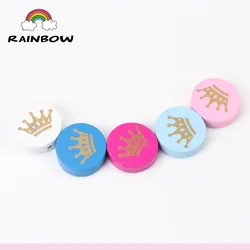 Mixed Colors Crown Pattern Round Wooden Material Spacer Beads For Jewelry Making DIY 20mm 20pcs