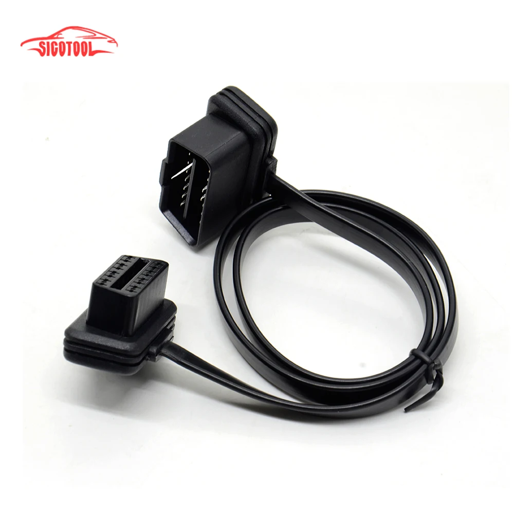 Hot Sale! Flat+Thin As Noodle OBDII OBD 2 OBD2 16 Pin ELM327 Male To Dual Female Y Splitter Elbow Extension Connector Cable