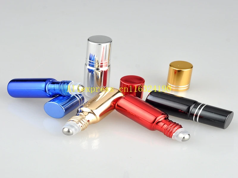 

100pcs/lot 5ml UV Roll On Bottles For Essential Oil Refillable Sample Bottles Glass & metal Roller Ball Fragrance vials