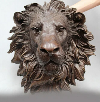 

Antique bronze Pure Copper Brass 16 "Chinese Pure Bronze HSBC leones Head pared cuelgue familia arte escultura copper decoration