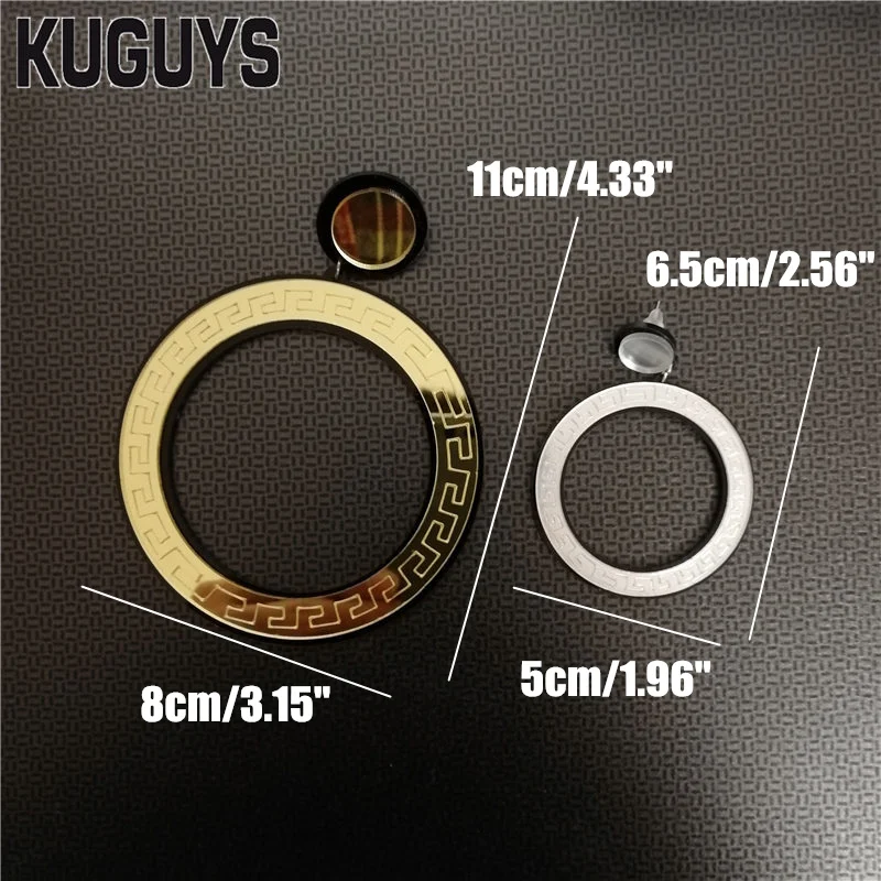 KUGUYS Round Hoop Large Earrings for Women Vintage Pattern Gold Silver Color Hyperbole Big Circle Acrylic Jewelry