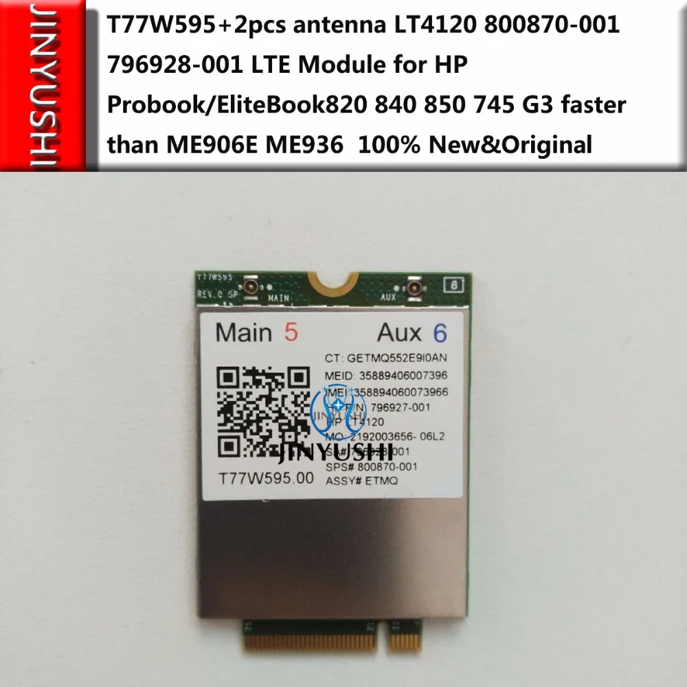 T77W595 + 2pcs antena LT4120 X5 Snapdragon LTE Módulo para HP Probook/EliteBook820 840 850 745 HP ProBook G3 X2 612 g2