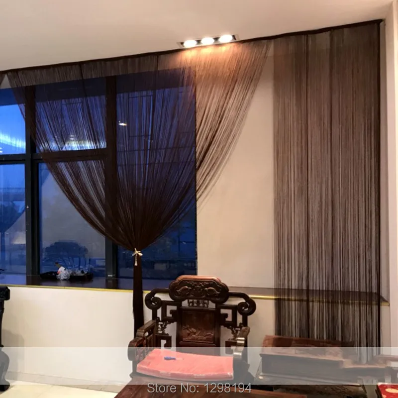 Solid Decorative String Curtain 100*200/300*300CM Black White Gray Classic Line Curtains Window blind Vanlance Room Divider