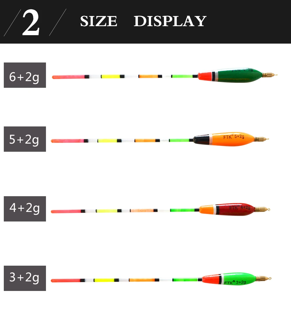 FTK 5 Stück/Set Schwimmer 3+2g 4+2g 5+2g 6+2g Gemischte Farben Barguzinsky-Fichten-Schwimmer Vertikale Schwimmer für Karpfenangeln Angelzubehör – Detail 3