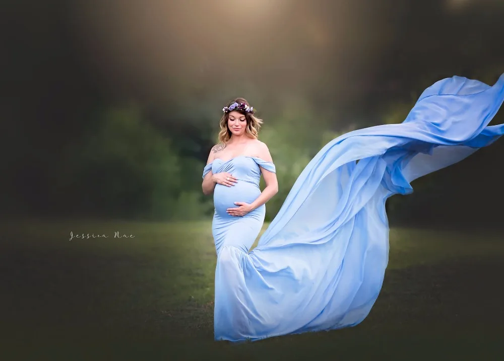 Maternity photography props Pregnancy Cloth Cotton+Chiffon Maternity Off Shoulder Half Circle Gown shooting photo pregnant dress